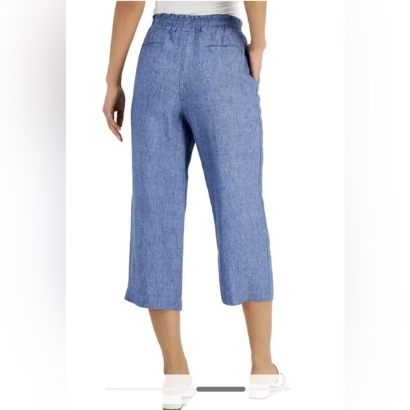Charter Club Women's Linen Cropped Pull-On Pants Blue Ocean - Picture 3 of 12